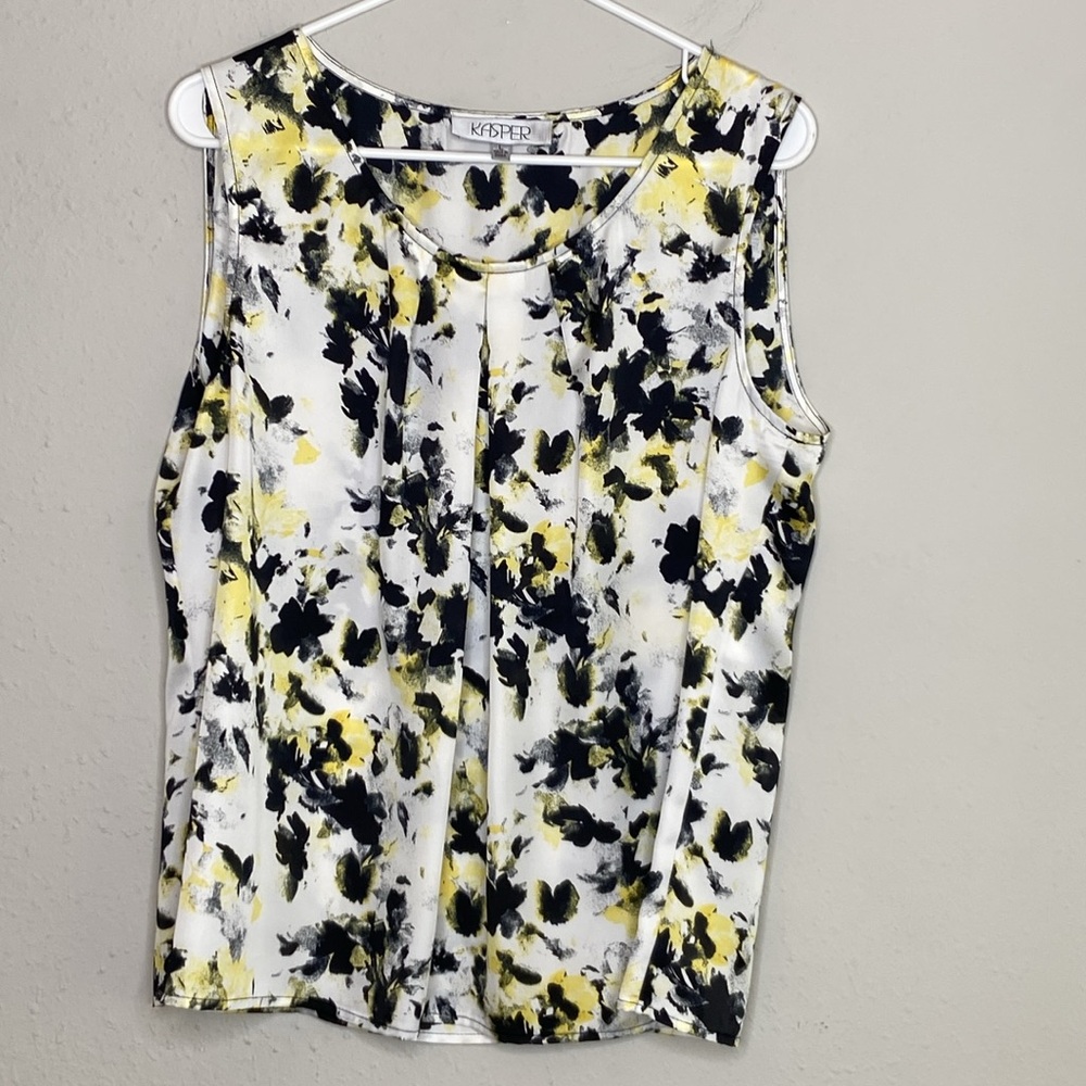 Kasper Floral Sleeveless Blouse Yellow and Black Women's Size L